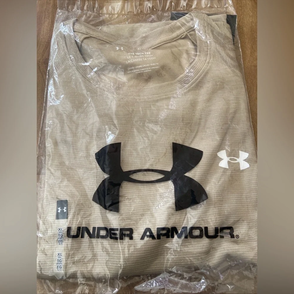 Under Armour Big & Tall Tech Textured Short Sleeve Tee- City Khaki - Picture 14 of 16